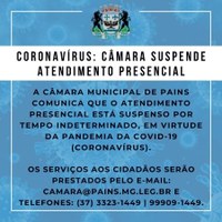 Coronavírus: Câmara suspende atendimento presencial 